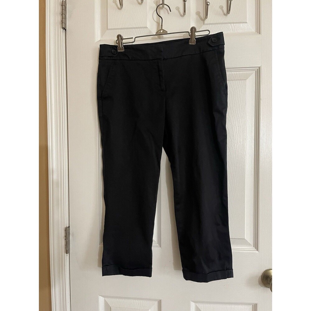 Talbots Crop Capri Pants Women Size 8 Black Stretch Mid Rise Casual Modest